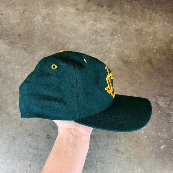 Vintage 80s Green and yellow wool baseball snapback hat - Picture 2 of 5